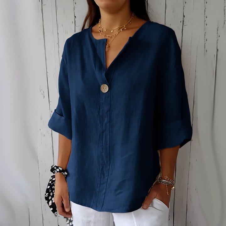 2025 European Summer V-Neck Cotton Linen Women's T-shirt