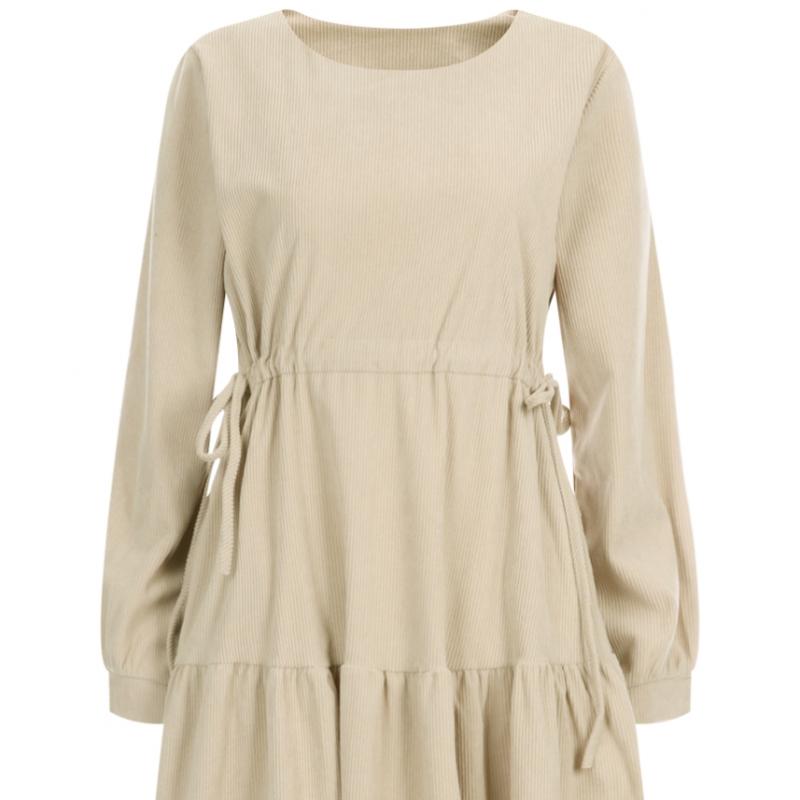 Shop   Fw Women S Round Neck waiSt Tie Corduroy Ruffled Long dreSS Egg Wdr 20061