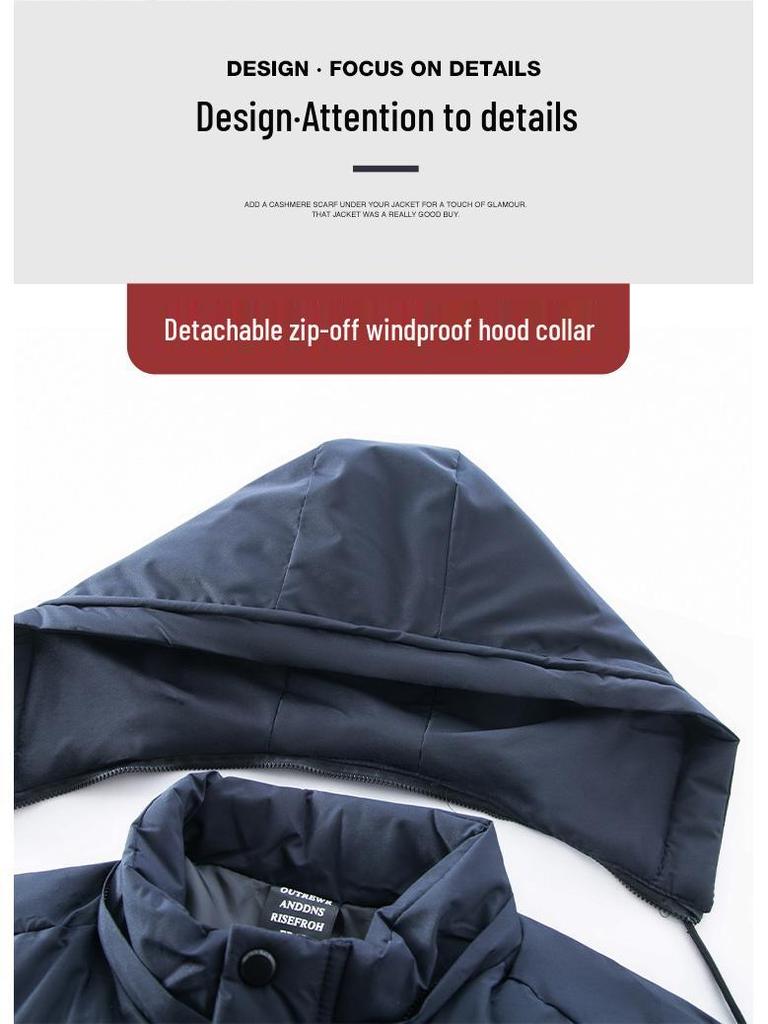 Мужская зимняя куртка 2025 года с высоким ворсом, теплая, из хлопка, со съемным капюшоном, для делового стиля среднего и пожилого возраста.