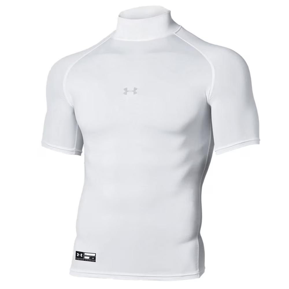 Under Armour Solid Logo High Neck Slim Fit Compression Short Sleeve T-Shirt Men Tops White 1358642-100