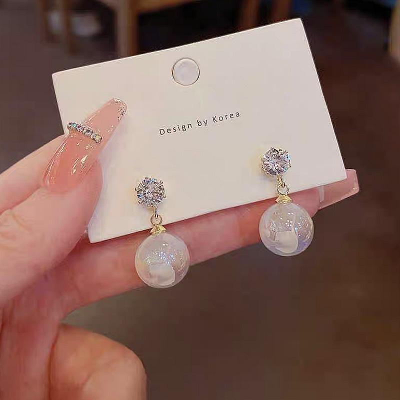 New Pearl Red Shiny Crystal Drop Earring for Women Fancy Simulated-pearl Long Hoop Earring Party Jewelry Gifts