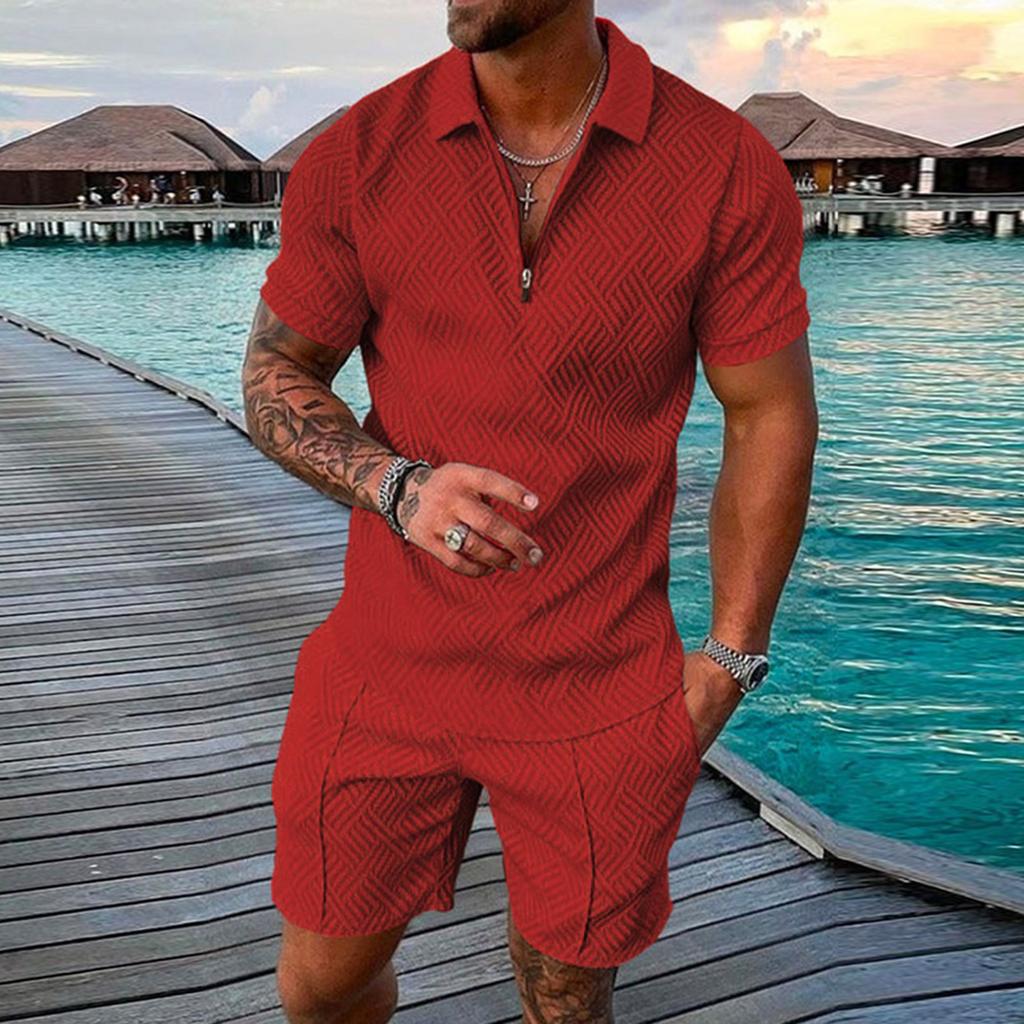 Men's Short Sets Outfits 2 Piece Summer Tracksuit Short Sleeve Shirt And Shorts Set Casual Sport Suit