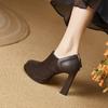Retro Waterproof Table Black Deep Mouth High Heels Round Head Thick Sole Thick Heel 2025 Spring and Autumn Versatile Brown 10cm
