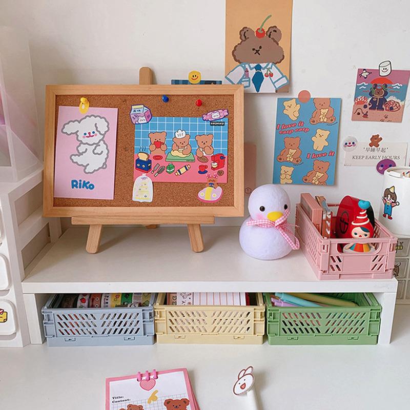 Складной ящик, пластиковый складной ящик для хранения, корзина, косметический контейнер, настольный держатель, ящик для хранения школьного стола для домашнего использования