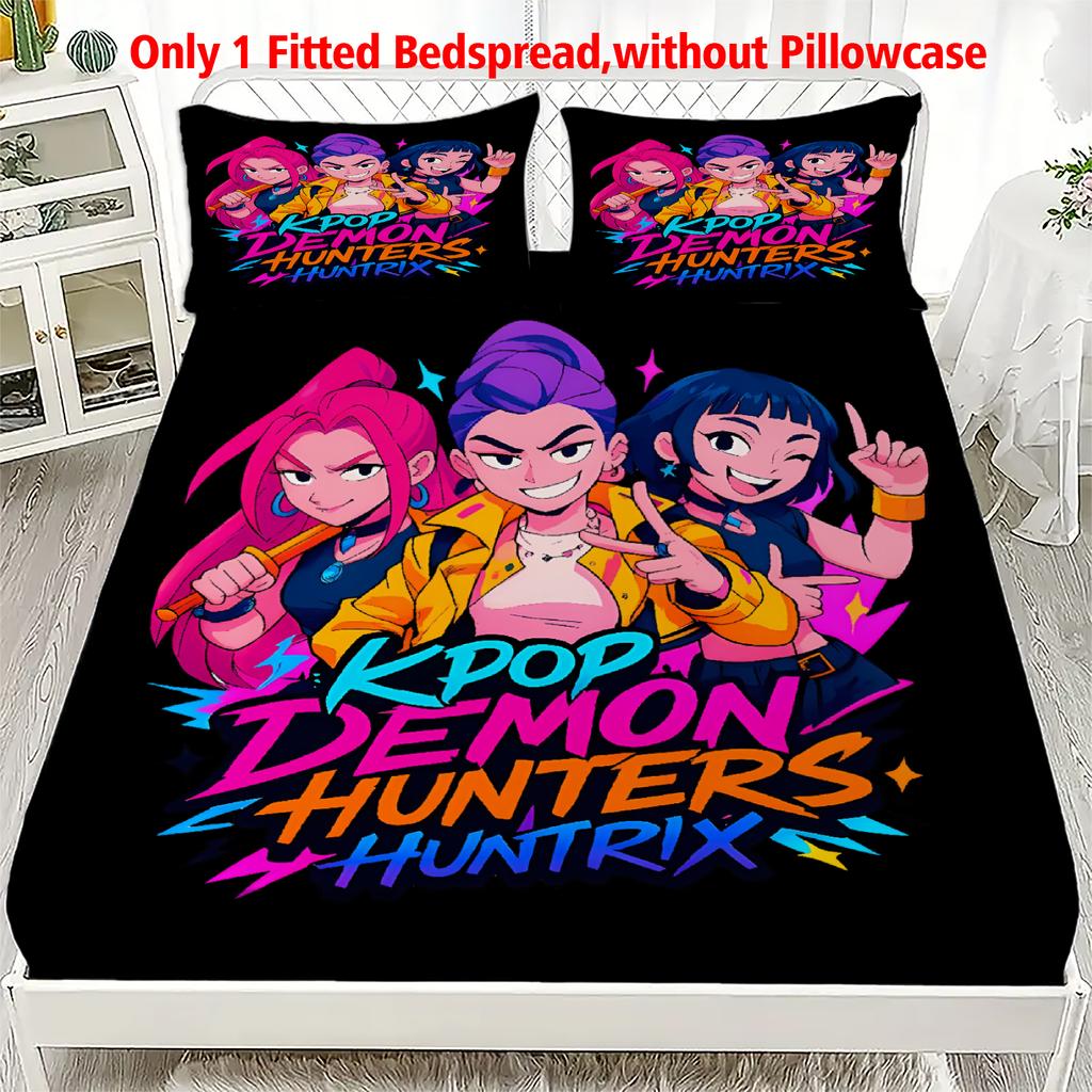 1PC K-POP Fitted Sheet D-Demon H-Hunters Soft Polyester Bed Cover Fitted Sheet With Elastic Band Home Decor No Pillowcase