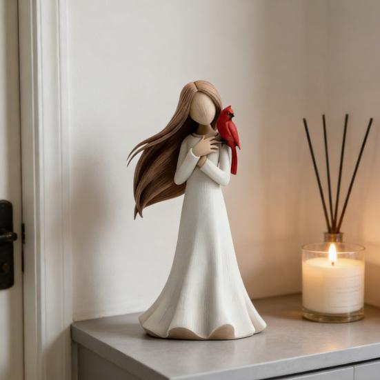 Фигурка Статуэтка Девушка Красная Птица Декоративная Фигурка Гладкая Текстура Исцеляющий Эстетический Дизайн Украшение для Дома Рабочего Стола