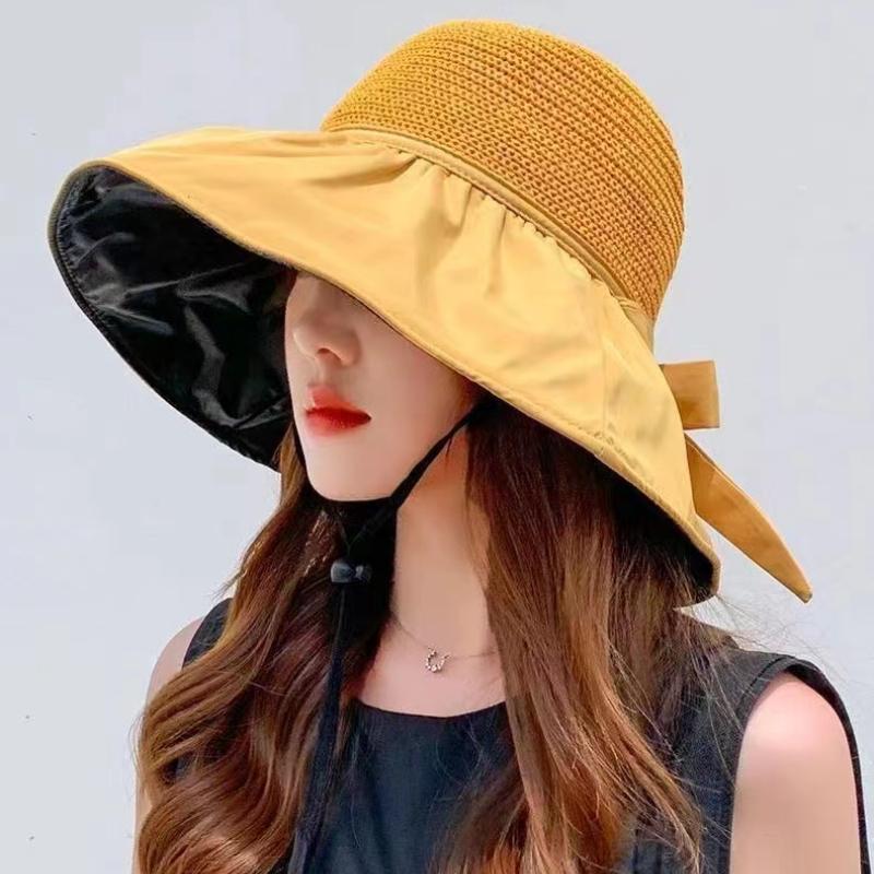 Шляпы от солнца, женские солнцезащитные кепки, летние пляжные универсальные женские шляпы с большими полями, элегантный бант, милые модные шляпы в корейском стиле для отдыха