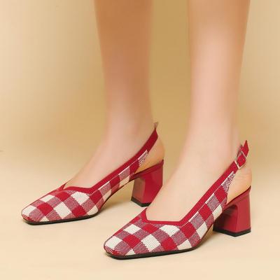 Женские босоножки Flyknit большого размера на толстом каблуке с квадратным носком, летние повседневные босоножки с грубым каблуком, вязаные в сетку, размеры 34-43