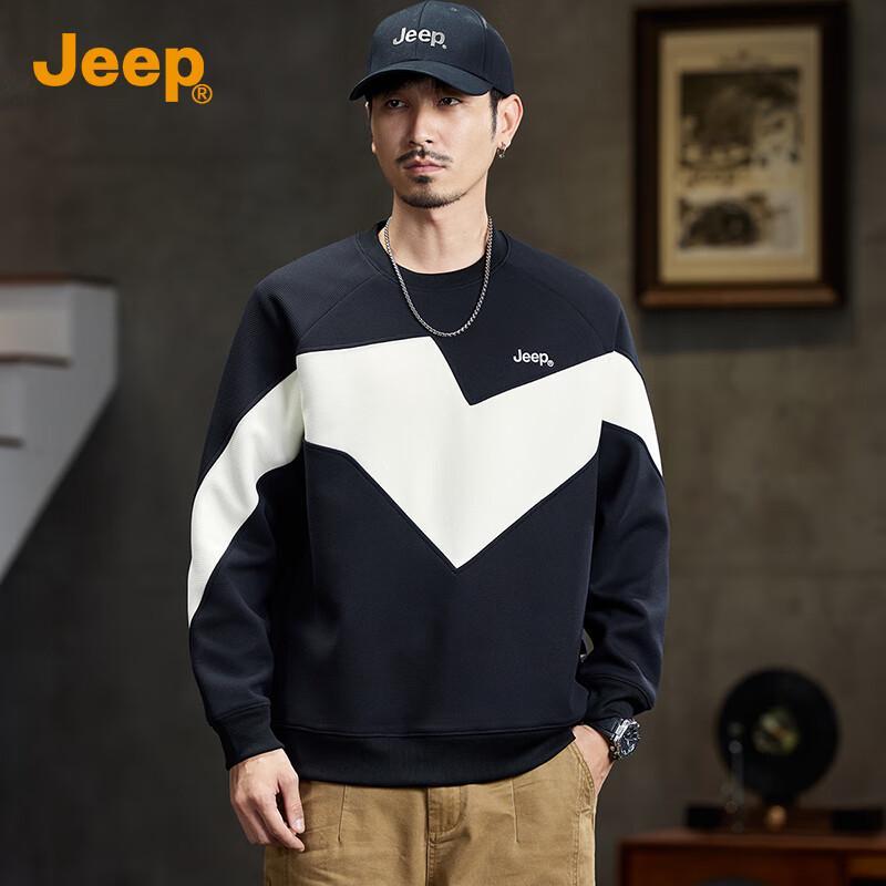 JEEP Men's 2025 Autumn/Winter Trendy Spliced Round Neck Pullover Sweatshirt