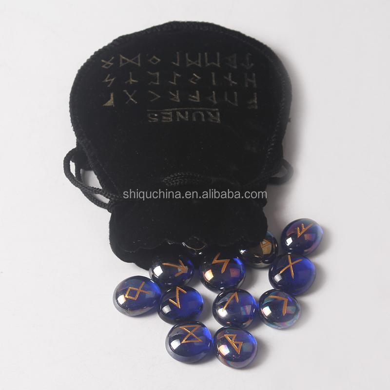 2016 Fashion Glass Divination Dark Blue Glass Magic Rune Symbols Stone Set