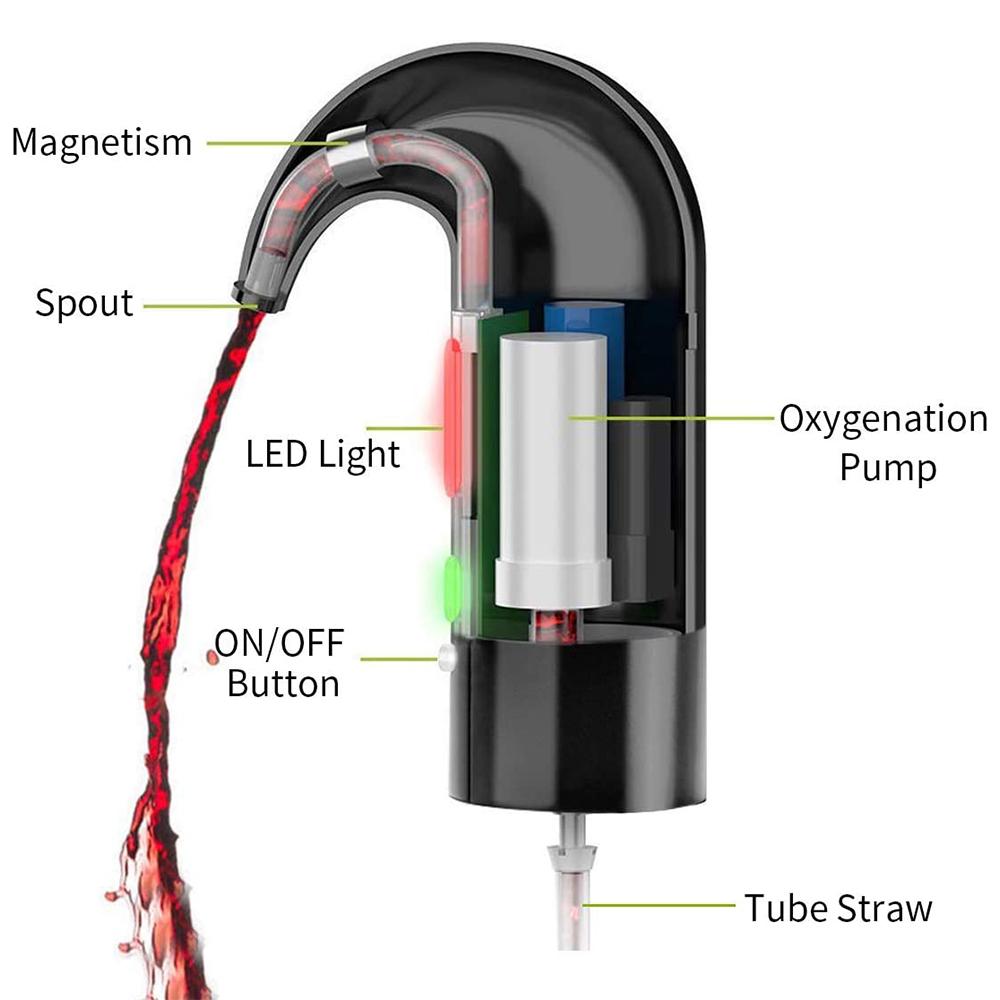 Electric Wine Aerator Wine Pourer and Wine Dispenser Pump One Touch Wine Decanter USB Rechargeable Spout Pour