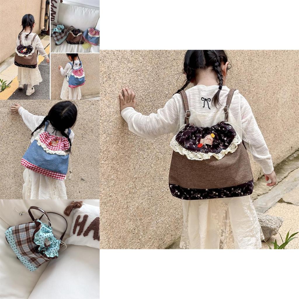 Lace Checkered Pattern Backpack With Cute Color Block Design For Kindergarten Boys And Girls