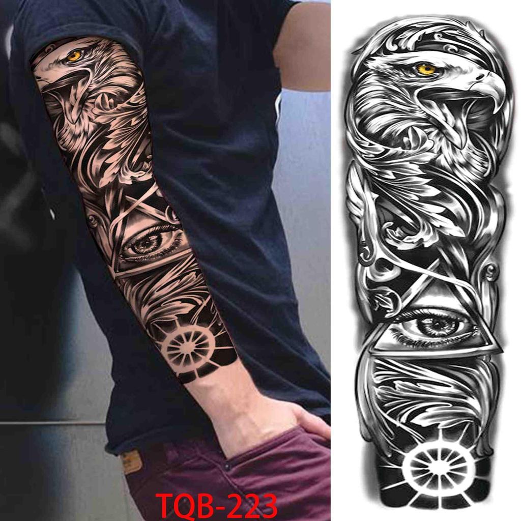 1 PC 480*170MM Full Arm Temporary Tattoo Sticker Sleeve Men Women Fashion Sexy Fake Tattoo Wolf  Lion Tiger Painting Tattoo Skull Angel Tattoo