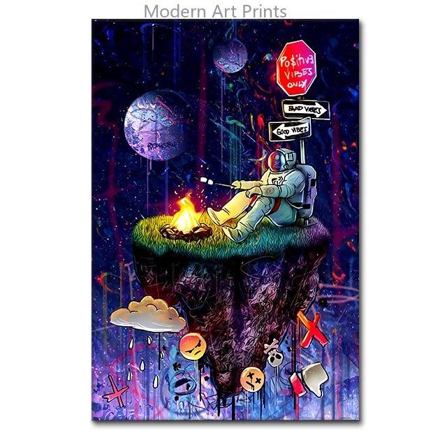 Крутая Космическая Картина на Холсте Астронавт Уличные Граффити Постеры и Принты Настенные Картины Для Гостиной Домашний Декор Без Рамы
