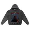 DTG Print Knitted Denim Zip-Up Hoodie House Of Death Brother Print Zipper Hoodies  