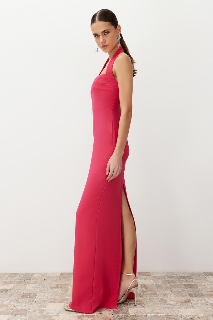 Women's Fashion New Evening Dress & Graduation Dress Black Fitted Woven Lace Collar Long Evening Evening Dress