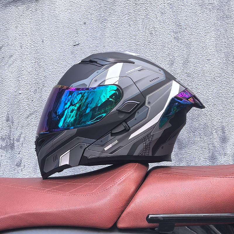 Orz motorcycle helmet peel-off helmet double lens big tail locomotive racing helmet running helmet men and women keep warm in winter
