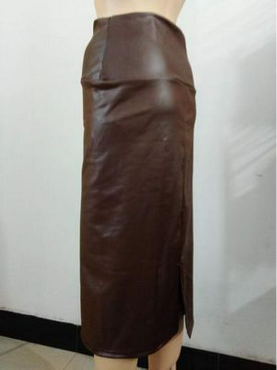 Европейский и американский стиль Сексуальная юбка-миди из искусственной ПУ кожи с завышенной талией и разрезом до колена