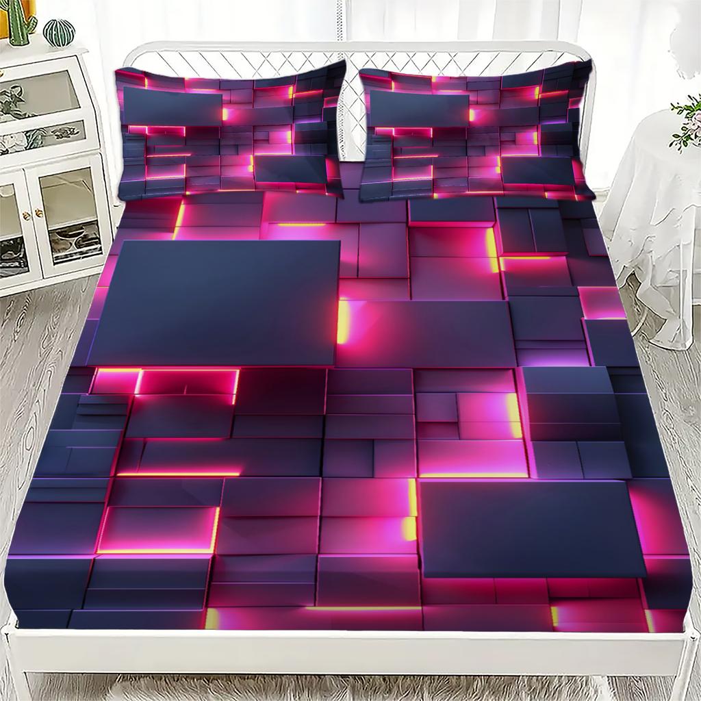 Комплект из 3 простыней на резинке, красочное визуальное великолепие, 3D-принт, 100% полиэстер, дышащий постельный комплект для домашнего декора с 2 наволочками