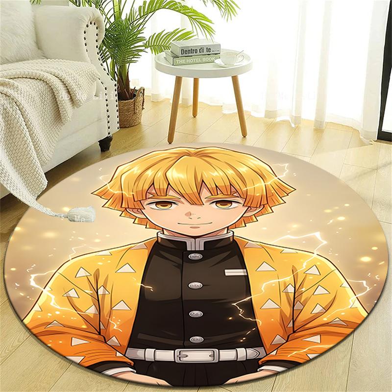 1pc Agatsuma Zenitsu Print Round Carpet Chair Round Carpet Suitable for Bedroom Living Room Home Decorative Carpet