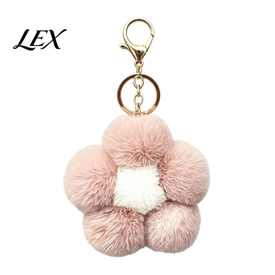 Women Bag Charm Plush Flower Keychain for Handbags, Five-petal Charm, Fluffy Backpack Hanging Accessory Soft