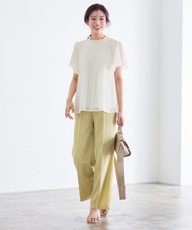 Piero Flare Sleeve Pleated Chiffon Size Ivory Women's Blouse, M,