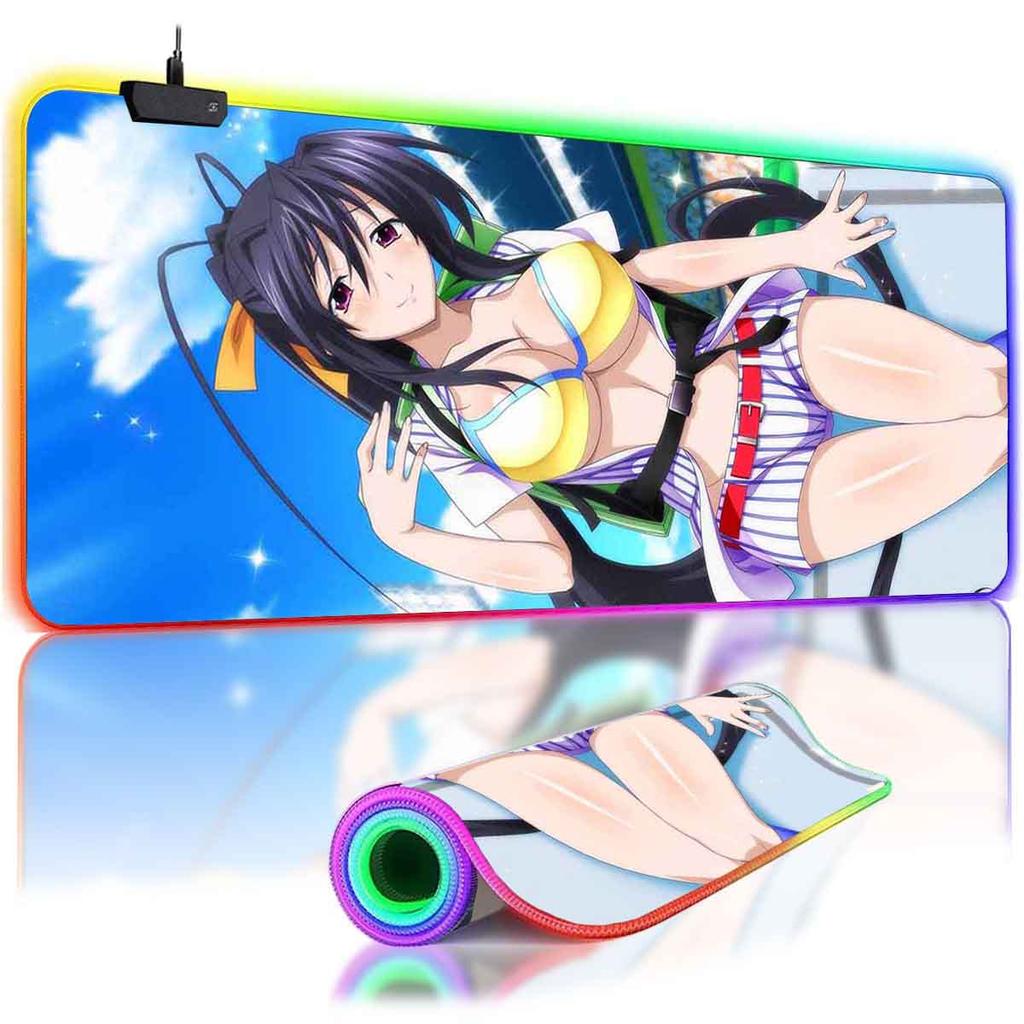 Игровой коврик для мыши High School DxD Hero с RGB-подсветкой, коврик для мыши Akeno Himejima, большой светодиодный коврик для мыши, нескользящий коврик для клавиатуры и мыши