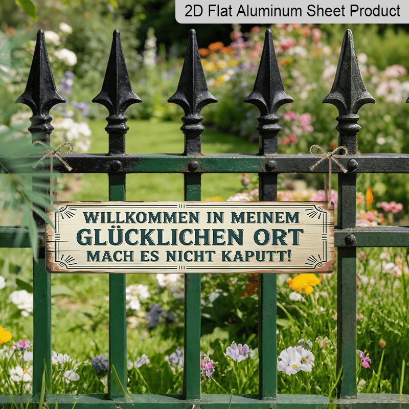 2D Flat, 1pc, German Aluminium Decorative Sign, Willkommen in Unserem Hinterhof Aluminium Sign, Vintage Barbecue Aluminium Plaques, Outdoor Wall Art