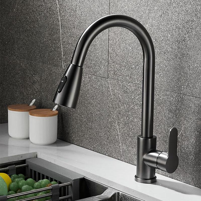 Матовый выдвижной кухонный смеситель Гибкий 2 режима Струя и Распылитель Насадка Смесители Нержавеющая сталь Смеситель горячей и холодной воды