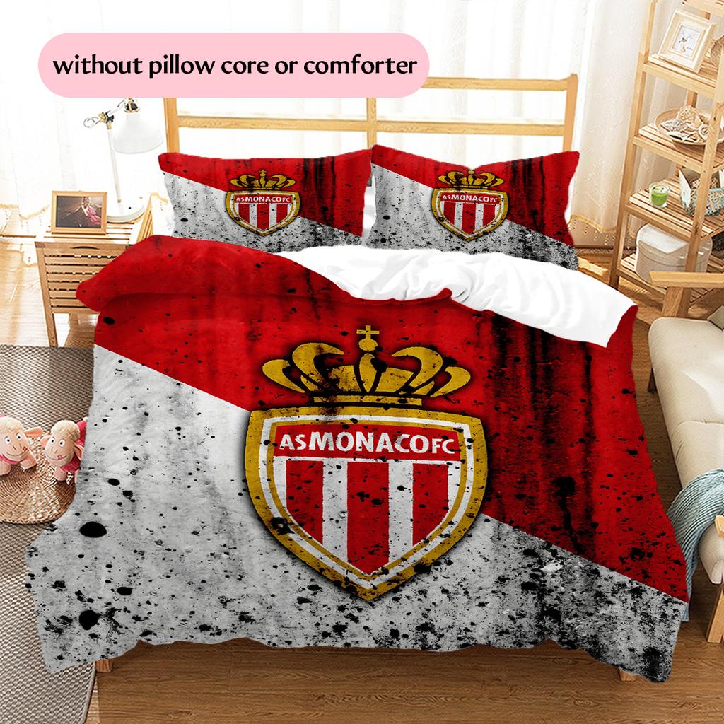 AS Monaco Football Club Pattern Bedding Quilt Set Home Decoration Gift (1 * duvet cover + 2 * pillowcase without core)