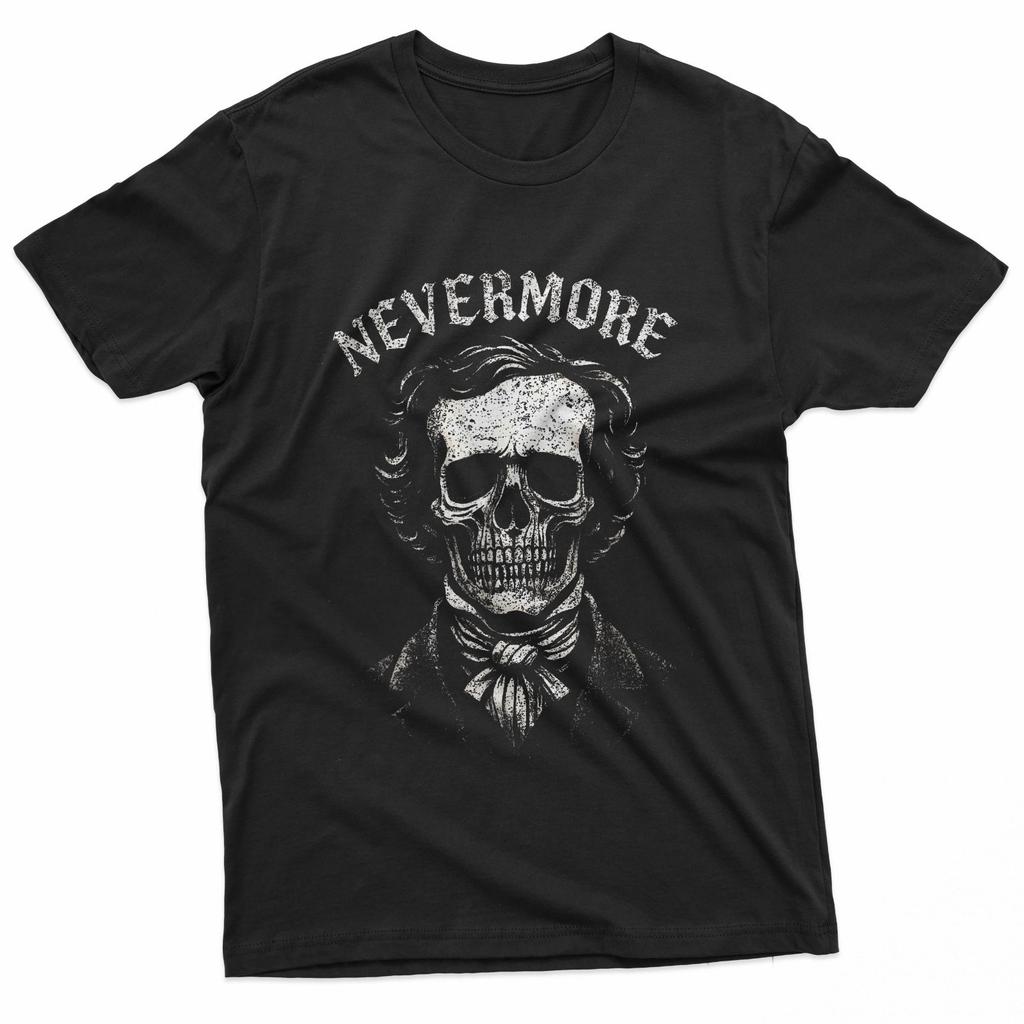 Готическая Футболка с Черепом Эдгара Аллана По и Цитатой Nevermore, Хоррор Подарок