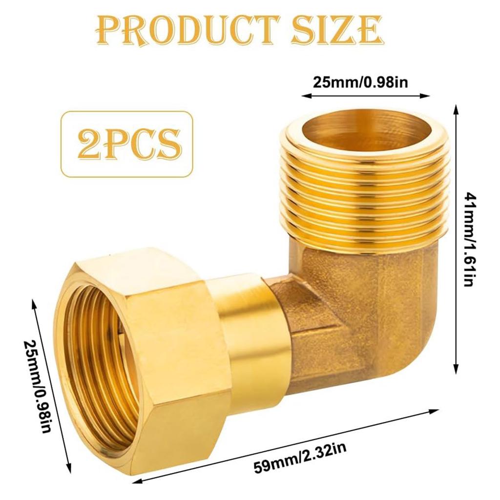 Pack Of 2 Sturdy Brass Materials 90 Degree Point Fitting 3/4 Inch Male To Female Thread For Water Installations