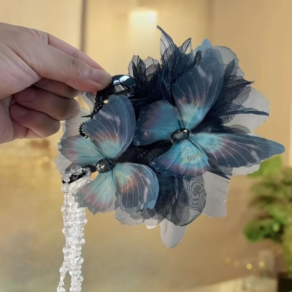 Elegant Moonlight Tulle Shark Clips Large Size Ancient Style Hairgrips Daily