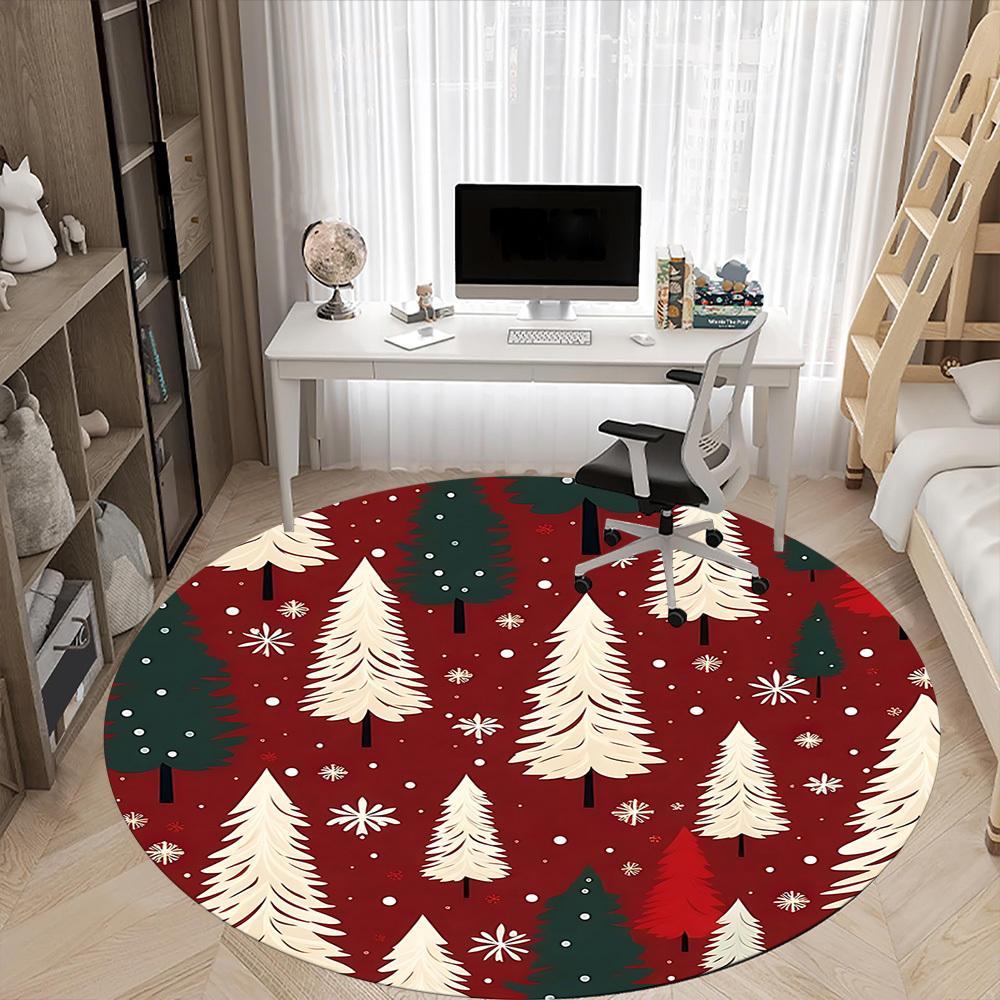 1pc Winter Wonderland Pattern Office Round Rug, Non-slip, Soft and Durable Office Rug for Interior Decoration, Perfect for Office, Beautiful Decoratio