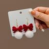 NEW Zinc alloy Burgundy Flocking Bow Earrings Red Flocking Bow Dangle Earrings Jewelry Long Tassel Chain New Year Gift