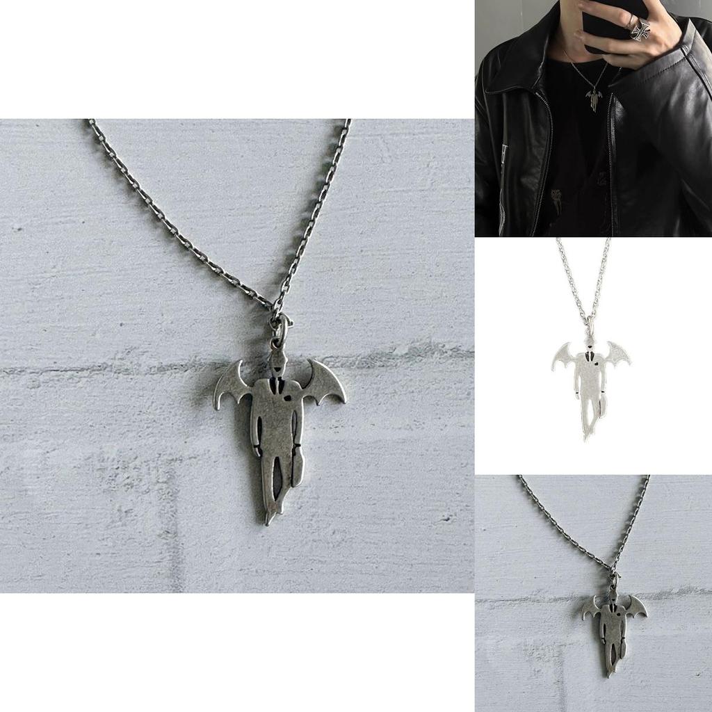 Halloween Vampire Mythology Pendant Necklace With Wing Motif For Costume Accessory