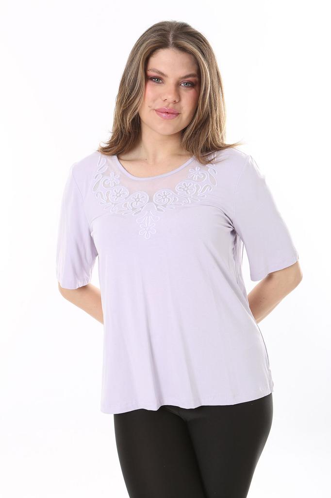 Женская блузка большого размера Плюс размер, сиреневый воротник, детальная блузка с короткими рукавами
