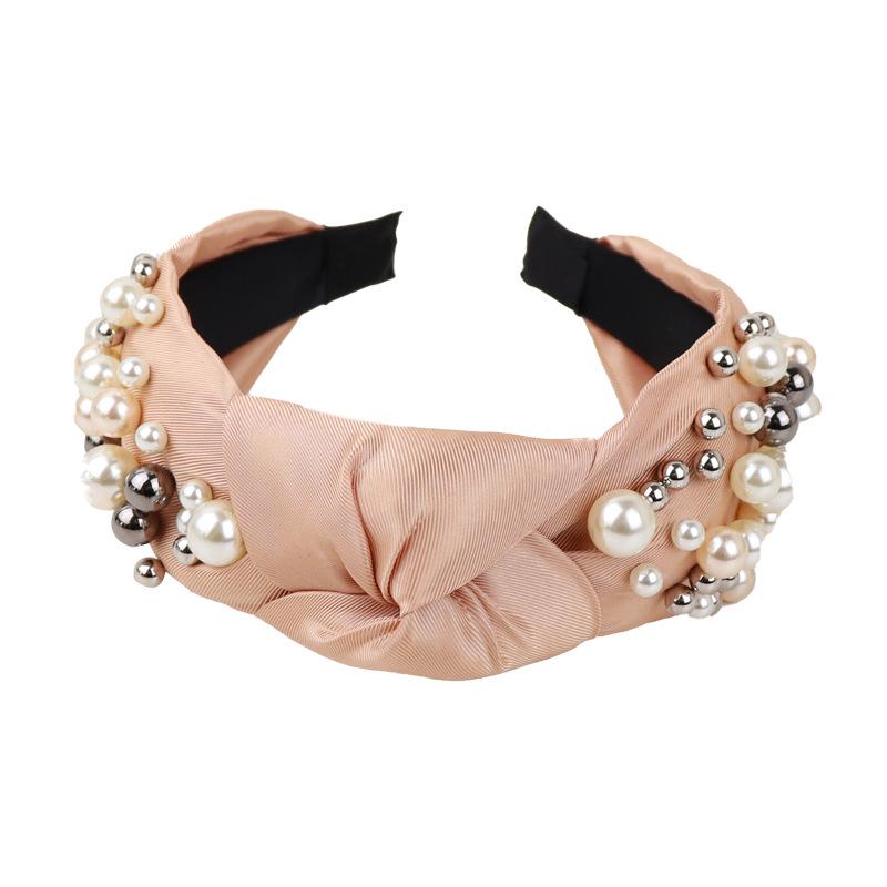 Европейский и американский узелковый ободок с жемчугом: Модный широкополый головной убор с подкладкой и узлом посередине