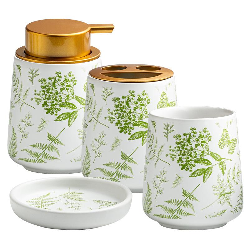 320 мл Керамический флакон для лосьона Зеленый лист Набор для мытья Простой Шампунь Средство для снятия макияжа Бутылка для хранения воды Подставка для зубных щеток Мыльница