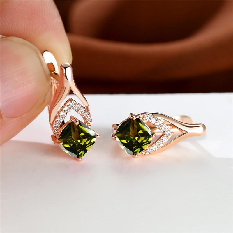 Delicate Golden Color Drop Earrings for Women Luxury Square Aqua Blue Zircon Accessories Best Gift Daily Jewelry