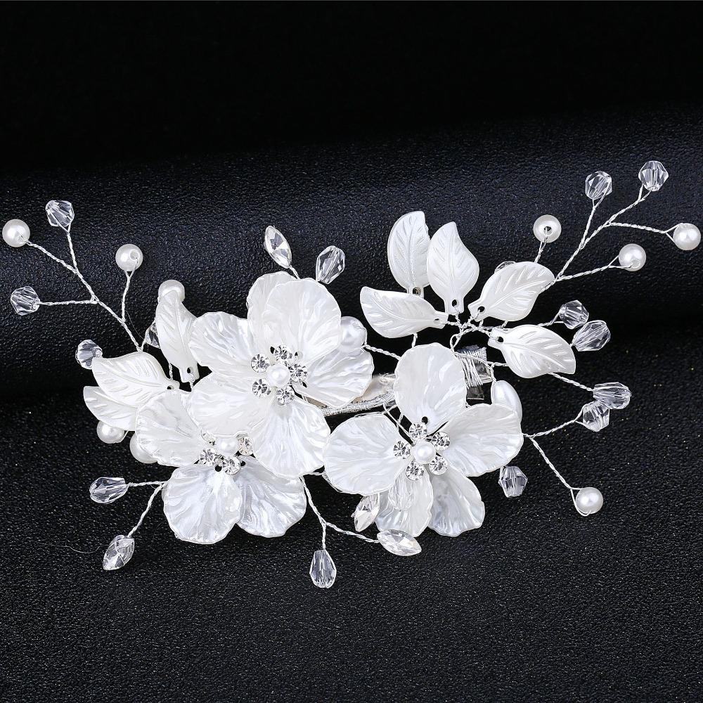 Korean style Crystal Pearl Flower Hair Pin Elegant Beautiful Bridesmaid Tiara Floral Style Barrettes Wedding Hair Accessories