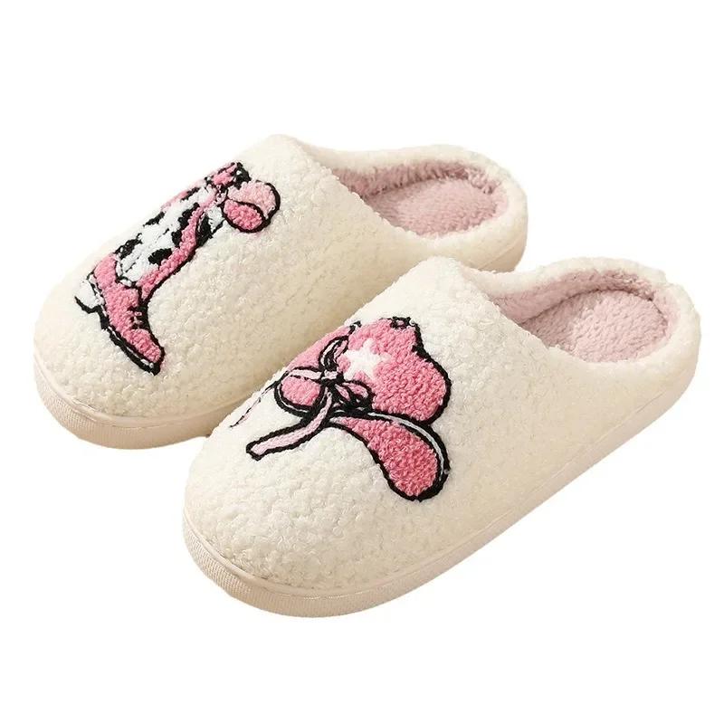 Осенне-зимние женские домашние тапочки на плоской подошве, повседневные нескользящие теплые хлопковые тапочки, женская домашняя обувь, мягкие плюшевые тапочки на полу