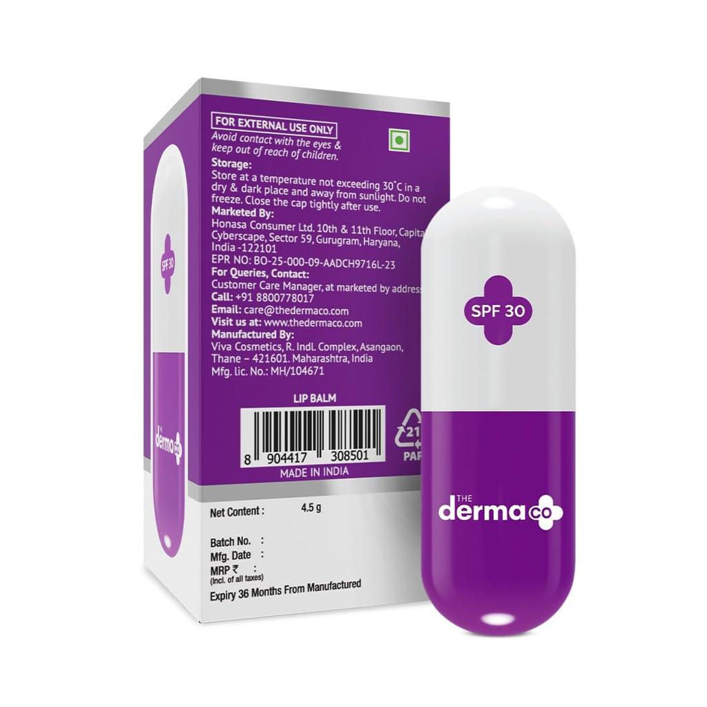 The Derma Co 1% Kojic Acid Lip Balm With Alpha Arbutin & Hyaluronic Acid SPF 30 PA++ For Dark Lips 4.5 g