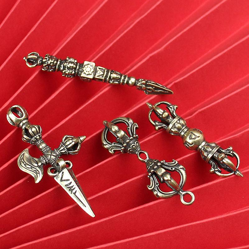 Винтажный латунный ваджра-пестик, украшение фэн-шуй, религиозная коллекция, буддийский инструмент, амулет, антикварные украшения для дома