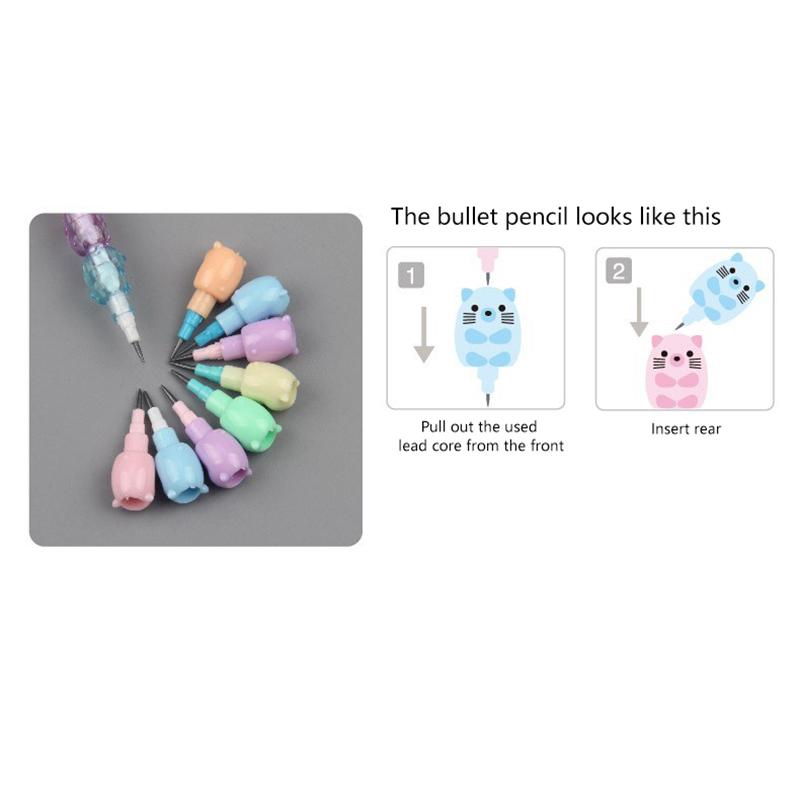 2Pcs/Pack Cartoon Animals Mechanical Pencils Kawaii Hb Lead Non Sharpening Pencil For Writing Stationery Kids Gift