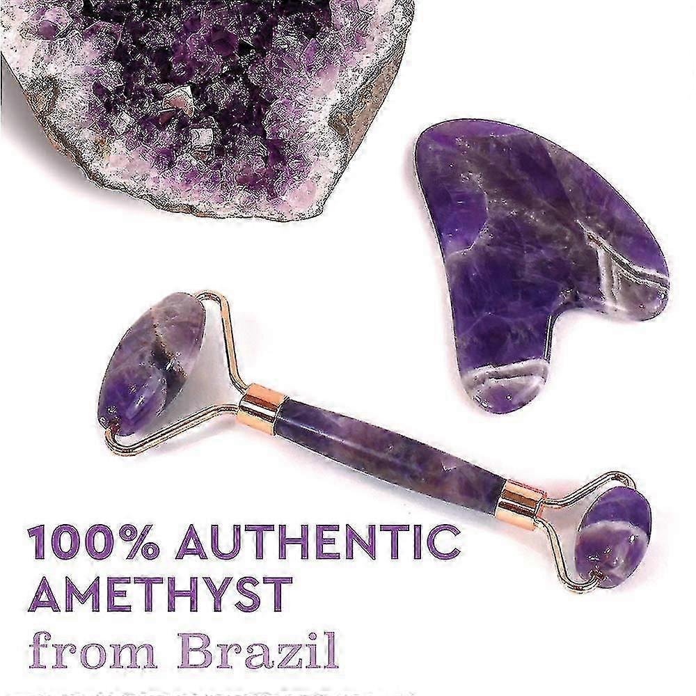Jade Roller For Face Amethyst Derma Roller And Gua Sha Set For Skincare, Face Roller And Dark Circles Under Eye Treatment