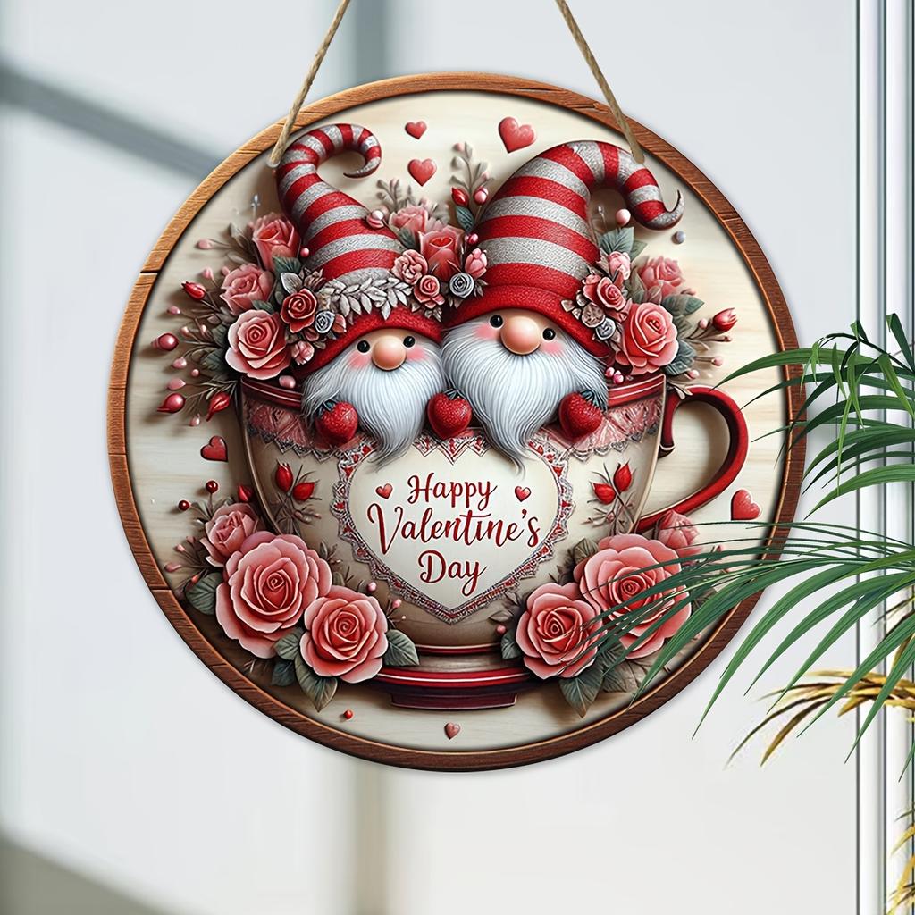 Деревянная табличка «Гном на День святого Валентина» 7,87"x7,87" — идеально подходит для декора дома, сада и крыльца, идеально подходит для приветствия или венка, отличный подарок для друзей