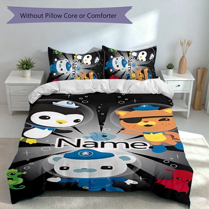 3pcs Custom Name Octonauts Bedding Set,Includes 1 Duvet Cover and 2 Pillowcases,All-season Bedroom Decor