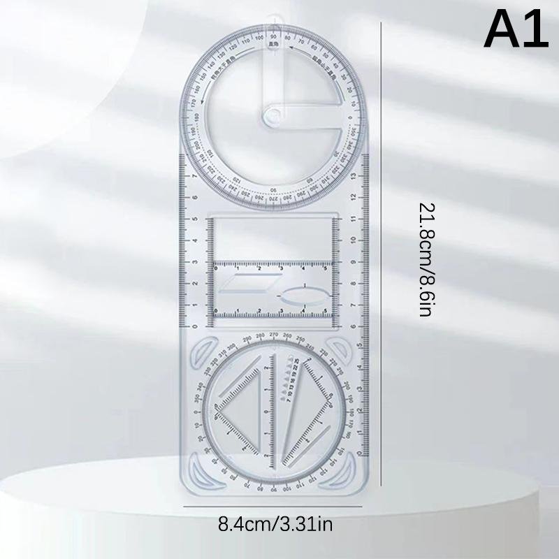 1Pcs Multi Functional 360 ° Movable Geometric Drawing Ruler For Primary School Mathematics Students Portable Transparent 3D Flat