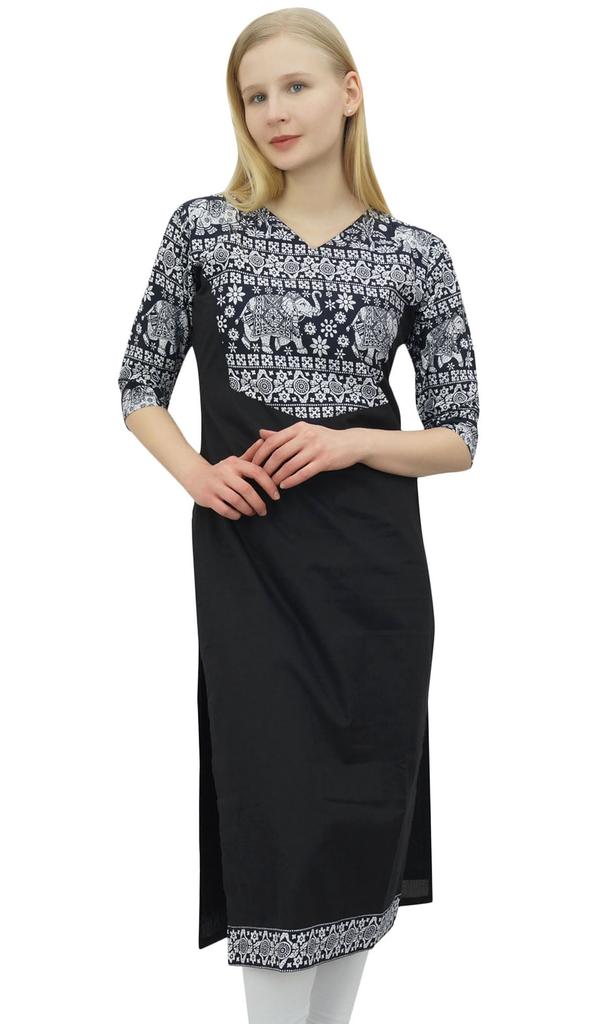 Phagun Женская хлопковая дизайнерская черная туника Kurta Ethnic с рукавами 3-4 Kurta-10